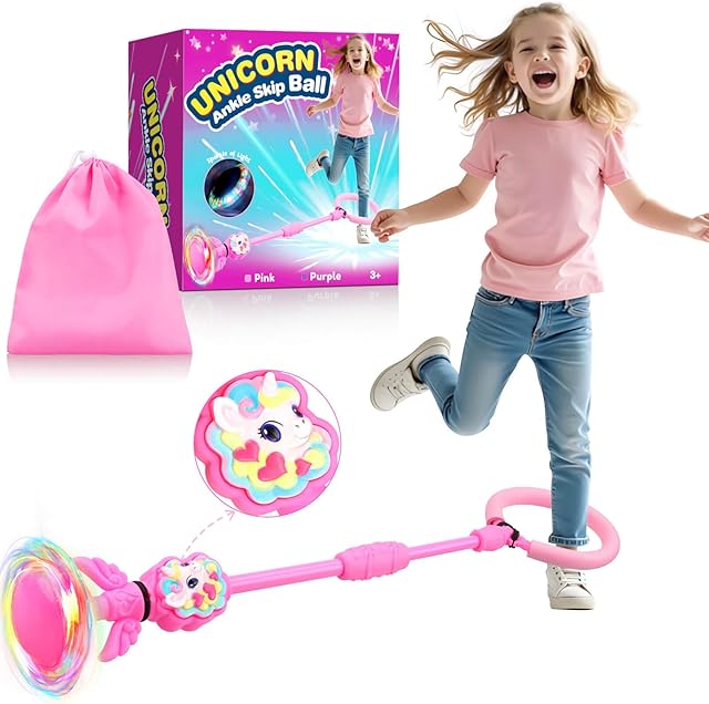 The Dolanus Unicorn Skip Toy for Girls, Birthday Gifts for 6 7 8 10 12 Year Old Girls, Ankle Skip Ball with Flashing Lights, Girl Toys Age 6-8, Kids Sports Toy for Outdoor Outside Indoor