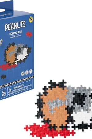 The Plus Plus Puzzle By Number, 100 Piece Interlocking Mini Building Blocks, 2D Puzzle Stem Toy For Kids, Peanuts Merchandise - Flying Ace