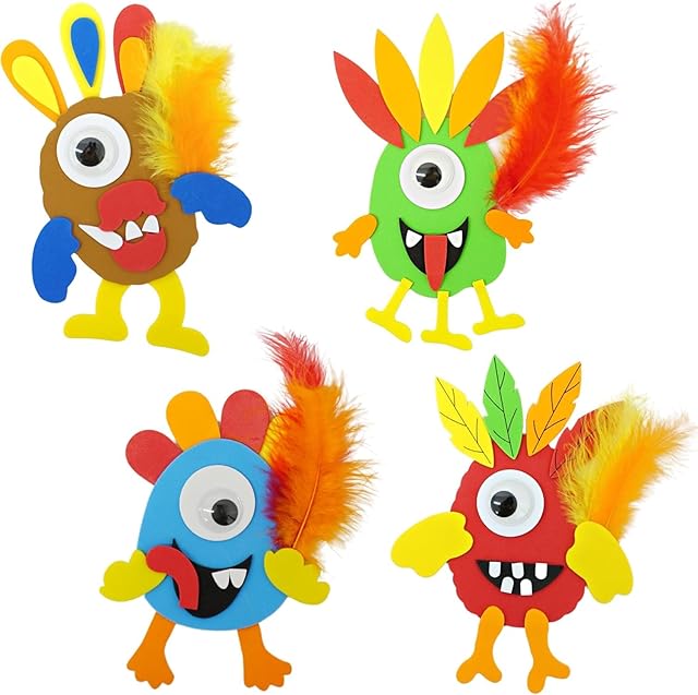 The 4E's Novelty Monster Turkey Crafts for Kids (Makes 4) Foam Magnet Craft Kit, Thanksgiving Crafts for Kids 4-8, 3-12, Fun Activities for Kids