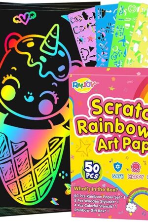 The Rainbow Scratch Paper Art for Kids: 60PCS Magic Arts Crafts Gifts Toys for Girls Boys Ages 4 5 6 7 8 9 Games Activities for Birthday Family Fathers Day Christmas Stocking Stuffers Easter(Girls)