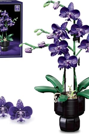 The Purple Orchid Flower Building Blocks Set, Artificial Bonsai Plant, Mini Orchid Botanical Collection for Adult, Ideal Gifts for Birthday, Mother's Day, Anniversary, Home & Office Decor