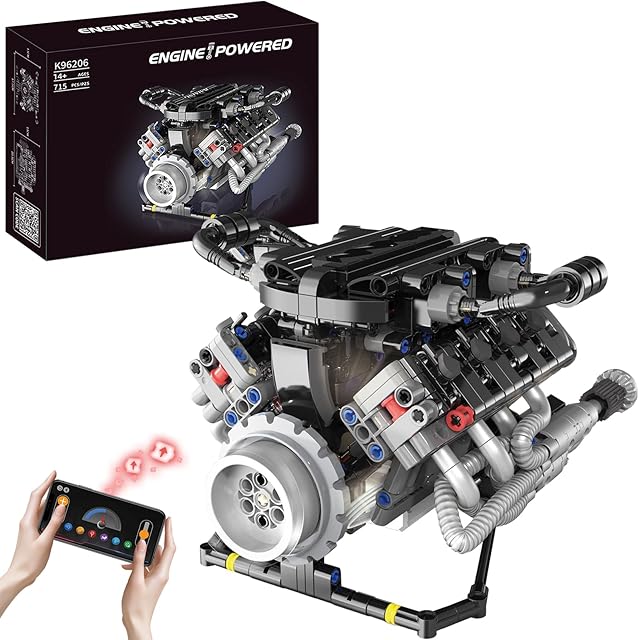 The V8 Engine Building Block Toy with Sound Wave Simulation & Visible Piston Movement Mechanical STEM Toy for Car Enthusiasts Adults & Kids