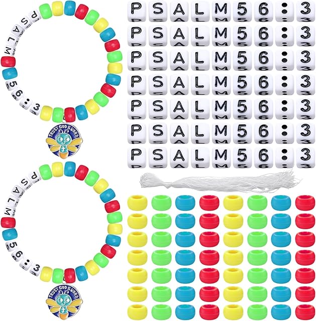 The 36 Sets Camping Craft Bulk Bible Bracelet Craft for Summer Camp Psalm 56:3 VBS Pony Bead DIY Decorations for Classroom Sunday School Party Favors