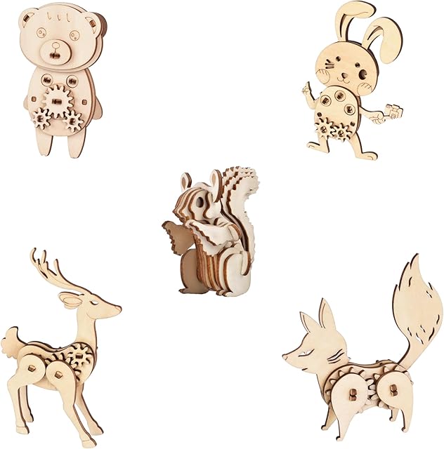 The Wooden Animal Puzzles for Ages 8+, 5 Pack 3D Wooden Puzzles, STEM Kits for Kids & Adults, Wood Crafts Model Kits, STEM Toys, DIY Art Projects, Educational Gifts Toys, Party Favors - Woodland Frens