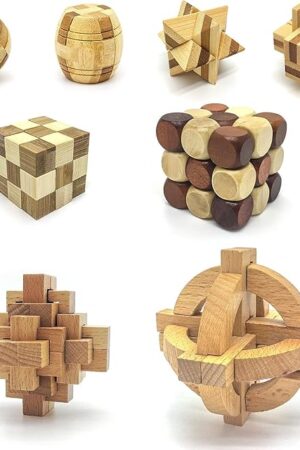 The PicassoTiles 8 Styles Interlocking Sensory Toys Wooden Burr Cube, Ball and Barrels Logic Skill Genius Puzzle Brain Teaser Games & Intellectual 3D Assembling Educational Toy Set for Kids & Adults PTP08