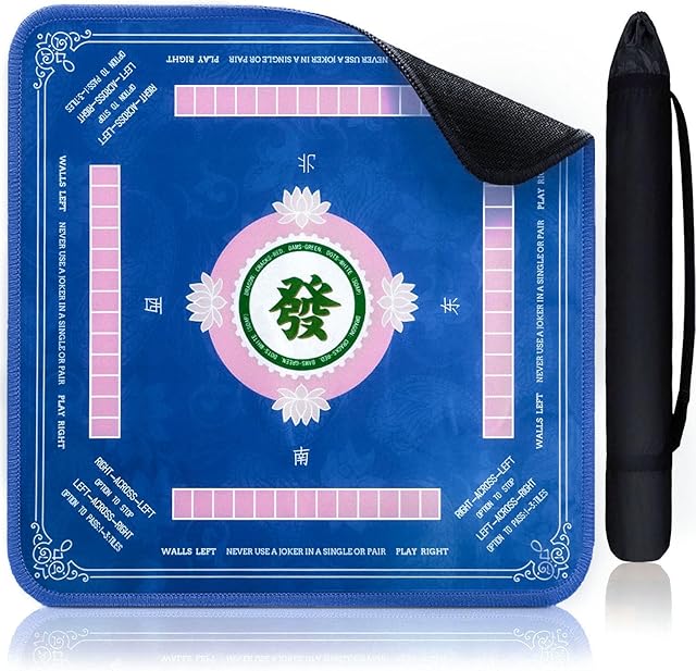 The VKX Mahjong Mat, Non-Slip Noise Reduction Gaming Mat 31.5x31.5 Inch, Neoprene Mahjong Table Mat for Mahjong, Poker, Card, Board Games (Blue-2)