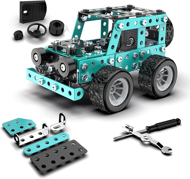 The Car Model Building Toys STEM Erector Set for Back to School Assembly Metal Jeep, Building Car DIY Interactive Construction Toy for Kids, Boys, and Girls Age 6-14