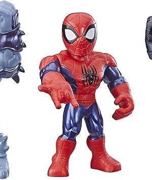 The Playskool Heroes Mega Mighties Marvel Super Hero Adventures Web Warriors 3 Pack, Spider-Man, Kid Arachnid, Marvel’s Rhino, 10" Figures, Kids Ages 3 & Up