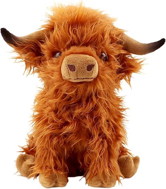 The Gluutoyashop Highland Cows Stuffed Animal Scottish Highland Cows Plush Toy Cute Farm Plushie Christmas Birthday Present for Adults Boys Girls (Brown, 11 in)