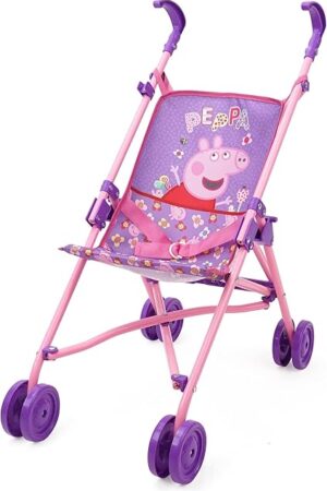 The Peppa Pig: Doll Umbrella Stroller - Purple, Pink, Flowers - Accessory for Dolls Up to 24", Foldable Design, Retractable Canopy, Kids Toy, Ages 3+