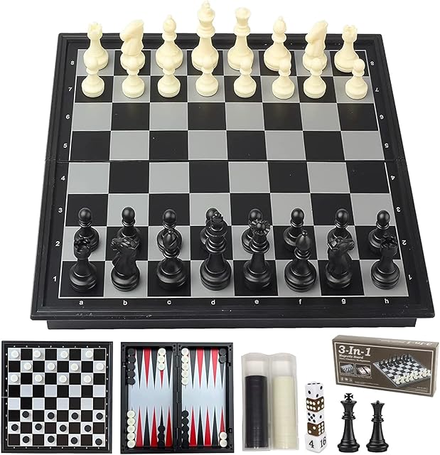 The Travel Chess Set 3 in 1-10 Inch Chess Checkers Backgammon Set Magnetic - Travel Board Games Portable Travel Games