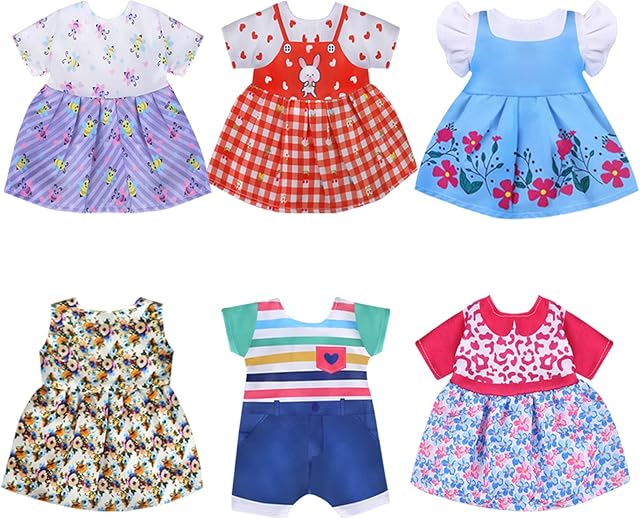 The Alive Doll Clothes & Accessories - Baby Doll Dresses, 6 Sets for 12-13" in Inch Girl Dolls