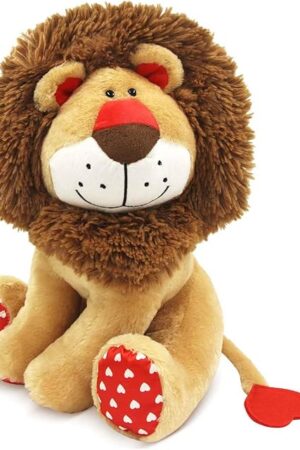 The Love Lion Stuffed Animal, King Lion Plush Toy with Mane Heart Shape Tail for Boy Girls Kids Baby Couple Lover Birthday Bedtime Gift, 13.8“