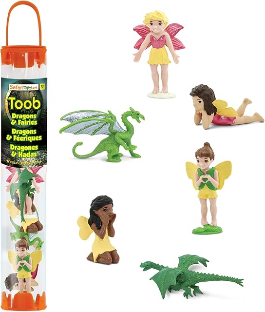 The Safari Ltd. Fairies & Dragons Designer TOOB - Detailed Toy Figurines Including Four Friendly Fairies and Two Mini Dragons - Fun Play Toy for Boys, Girls & Kids Ages 3+