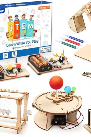 The Poraxy 5 Set STEM Science Kits for Kids Age 8-12, Wooden Building STEM Projects 8-10, 3D Puzzles, Experiment Circuits Model, Toys for Ages 8-13, Gifts for Boys and Girls 6 7 8 9 10 11 12 13 Years Old