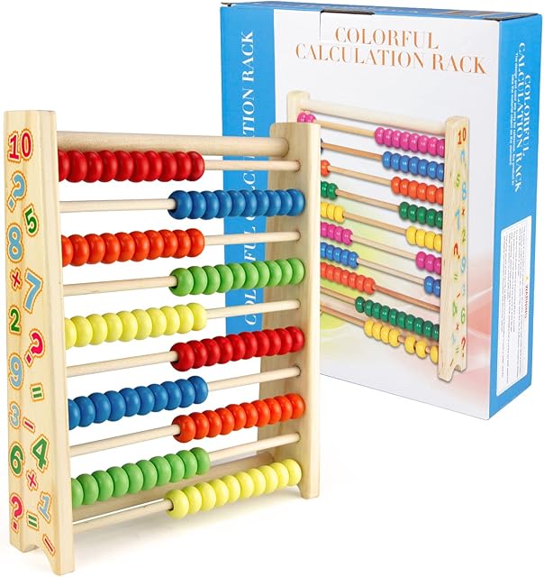 The Sealive Classic Wooden Abacus for Kids Math, Educational Counting Toy with 100 Beads, 123 Learning Number Abacus for Toddler, Mathematics Toy Beads Game for Preschool Children Kindergarten