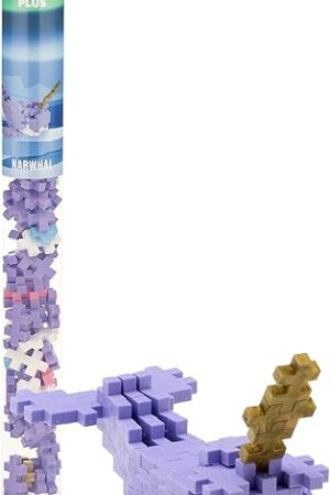 The PLUS PLUS 3D Puzzle Building Block Set, 70 Mini Interlocking Pieces, Fun STEM Toys for Kids - Narwhal Mini Maker Tube