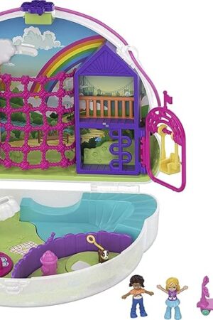 The Polly Pocket Rainbow Dream Wearable Purse Compact with 8 Fun Features, Micro Polly and Shani Dolls, 2 Accessories and Sticker Sheet; for Ages 4 and Up