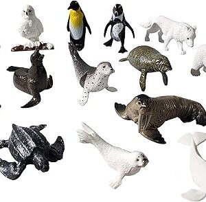 The Polar and Sea Animals Figurines Playset 16 Pcs, Detailed Bear, Whale Figures, Walrus, Penguin Toy Set, Cake Toppers Birthday Gift for Kids