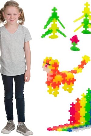 The Plus Plus 500 Piece Interlocking Building Block 3D Puzzle Kit, Kids Stem Connecting Toys - Neon Color Mix