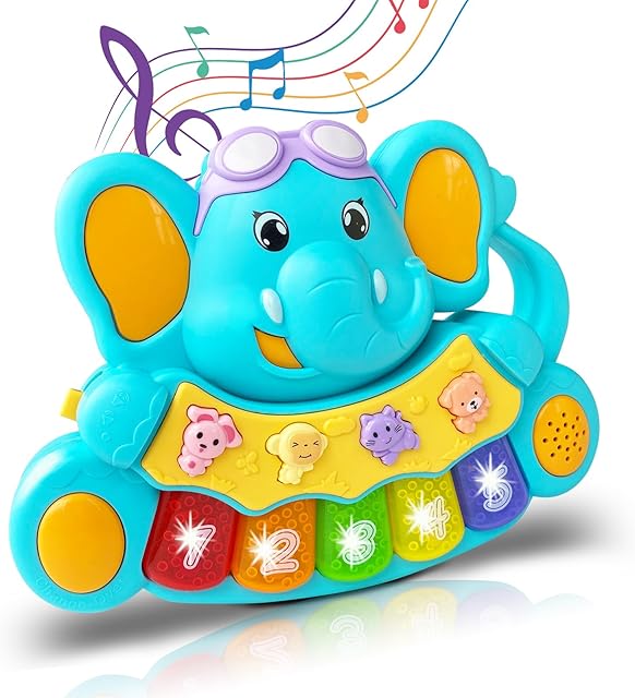 The Baby Piano Toys 6+ Months Musical Toys 6 to 12 Months Early Learning Elephant Piano Keyboard Music&Light Up Infant Baby Toys for 6 9 12 18 Months 1st Birthday Gifts for 1 2 Years Old Boys Girls