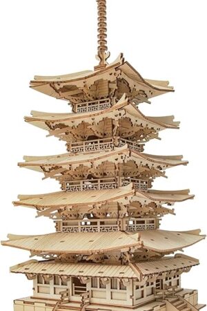 The ROBOTIME 3D Puzzle Wooden Craft Kits for Adults DIY Model Building Kit Best Gift for Kids (Five-Storied Pagoda)