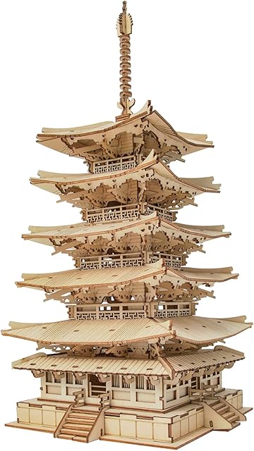 The ROBOTIME 3D Puzzle Wooden Craft Kits for Adults DIY Model Building Kit Best Gift for Kids (Five-Storied Pagoda)