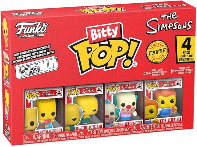 The Funko Pop! Bitty: Simpsons - Bart Simpson, Mr. Burns, Krusty The Clown, and Mystery Chase Figure - 0.9 Inch (2.2 Cm) - The Simpsons Collectable - Stackable Display Shelf Included