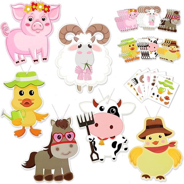 The Sureio 24 Set Farm Animal Craft Kits - DIY Simple Crafts for Party Favors, Rewards, Activities, Christmas Stocking Stuffers - 6 Styles: Pig, Cow, Chicken, Duck, Sheep, Horse