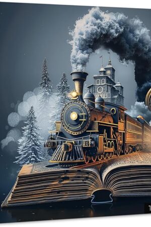 The PICKFORU Travel Book Puzzles for Adults 1000 Pieces, Vintage Train Clock Jigsaw Puzzle, Challenging Difficult Unique Scene Theme as Wall Decor