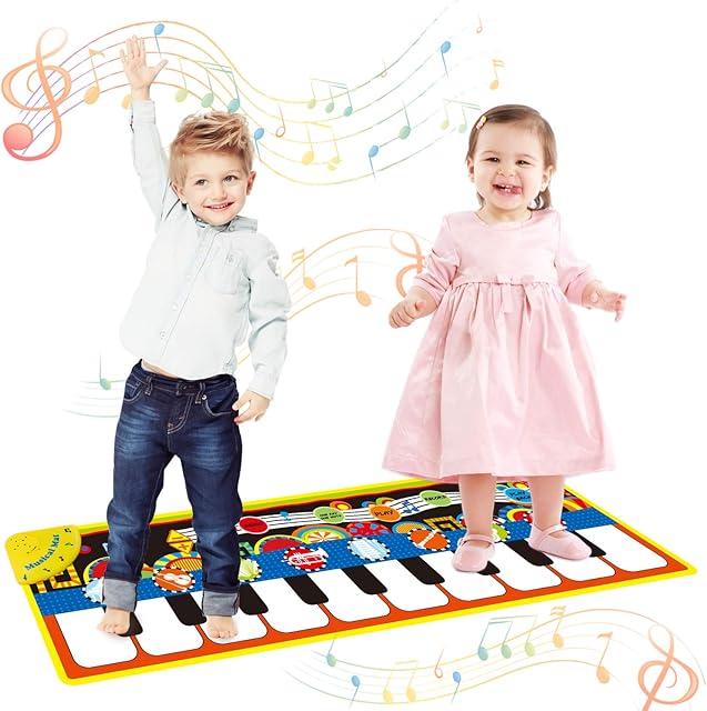 The Musical Piano Mat, Toddler Piano Keyboard Floor Playmat Childrens Kids Musical Mats Kids Tunes Playmat Walking Music Toys for Baby Girls 43.3'' X14.2''