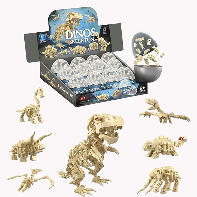 The 12PCS Pre Filled Easter Eggs with Toys Inside - 12 in 1 Big Dinosaur Skeleton Model Building Kits Toy for Kids Age 6+ Years Old