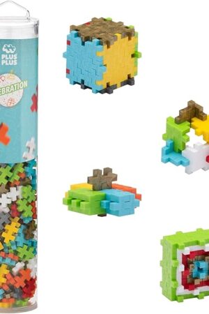 The PLUS PLUS 240 Piece Interlocking Building Blocks for Kids, Open Ended Connecting Toys, STEM Bin Classroom Mini Manipulatives - Celebration Mix Play Tube