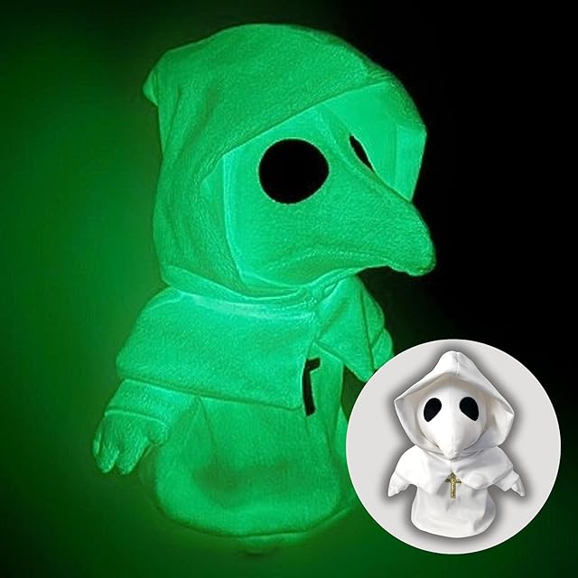 The Plague Doctor Plush Toy - 10? Glow in The Dark Stuffed Animal - Cute Spooky White Horror Plush - Soft Monster Creepy Plushies - Ideal for Adults or Kids