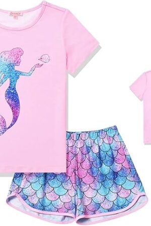 The QPANCY Matching Girls & Dolls Pajamas Unicorn Pj Sets Summer Cotton Sleepwear