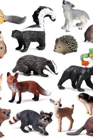 The RCOMG 16pcs Forest Animal Baby Figures - Woodland Creatures Miniature Set, Cake Toppers, Educational Birthday Gifts for Kids & Toddlers