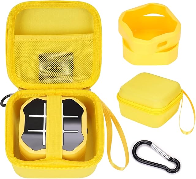 The MGZNMTY Travel Storage Case and Silicone Cover Compatible with Giiker Tic Tac Toe Bolt Electronic Game, 3-in-1 Handheld Puzzle Game Console Toys Skin for Kids (Hard Case+Silicone Cover) (Yellow)