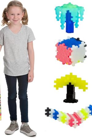 The Plus Plus 500 Piece Interlocking Building Block 3D Puzzle Kit, Kids Stem Connecting Toys - Glowing Color Mix