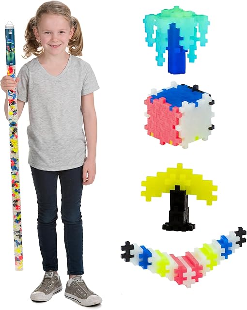 The Plus Plus 500 Piece Interlocking Building Block 3D Puzzle Kit, Kids Stem Connecting Toys - Glowing Color Mix