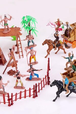 The PROLOSO 56 Pcs Cowboys & Indians Figure Playset Toy Native American Figures Wild West Miniature Kit