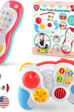 The PLAY Baby Controller Toy - Bilingual Spanish & English Learning Toys, Pretend Video Game Controller & TV Remote Combo with Music and Light, Christmas Birthday Gift for Infants Toddlers 12+ Months