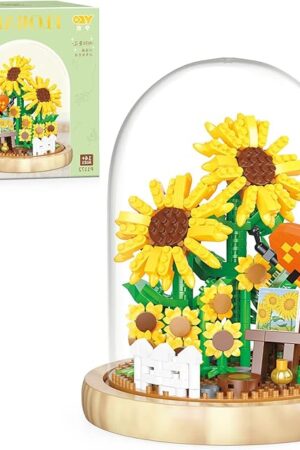 The QARULUS Sunflower Flower Bouquet Building Toy Mini Bricks Flowers Set Adult Botanical Collection Friends Set DIY Plants Bonsai Tree Valentine's Christmas New Year Birthday for Women