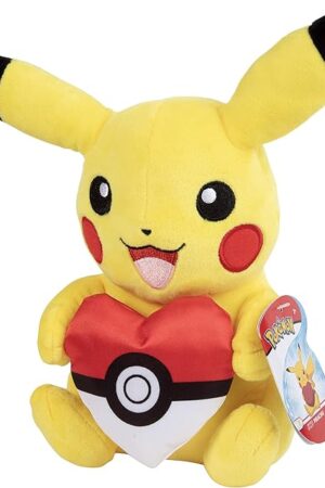 The Pokémon 8" Pikachu Plush w/Heart Poke Ball Accessory - Officially Licensed - Authentic Soft Stuffed Animal Toy Figure w/Pokeball - Holiday Christmas Stocking Stuffer Gift for Kids, Boys, Girls - 2+