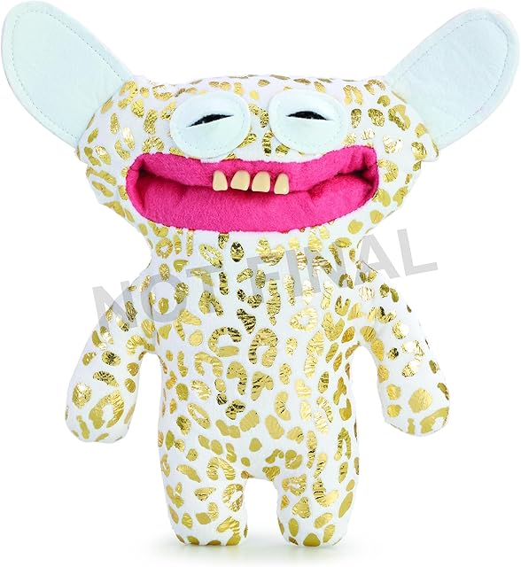 The Gold Fuggs by ZURU Funny Ugly Monster, Plush, Collectible, Toy (Grin Grin - Leopard Fleece with Gold foil Print)