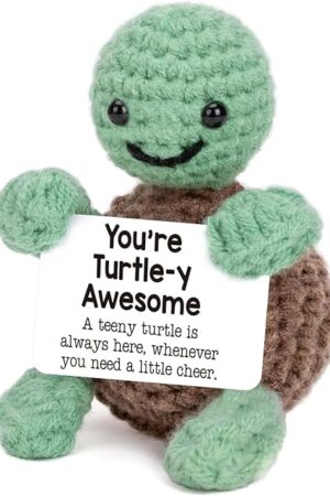 The Pickle Buddies Turtle-y Awesome Friend - Emotional Support Crochet Doll Handmade Positive Desk Decor Crochet Animals Gifts Emotional Support Plush for Anxiety & Stress Relief