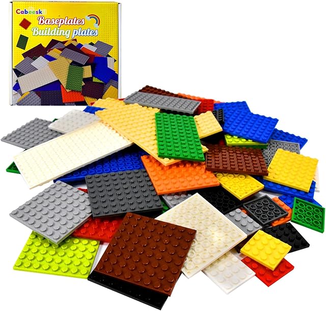 The Classic Building Plate, 60pcs Random Mixed Colour with 6 Size Building Plate Base Plate, Compatible with Lego Parts and Pieces, Building Bricks, for Most Brands