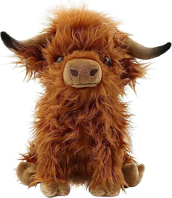 The Scottish Highland Cow Plush Toys 11inch Soft and Cuddly Plush Stuffed Animals Suitable for Farm Home Decor,Gift for Kids (Brown)