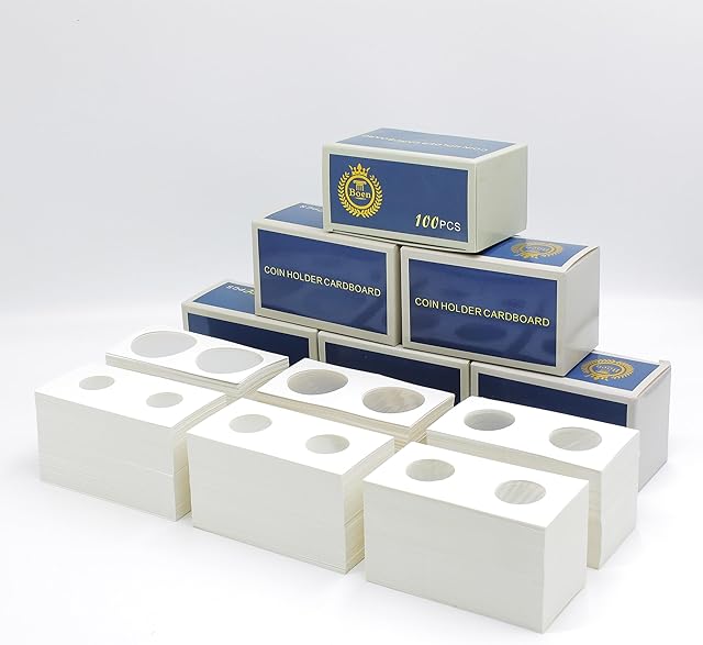 The Boen 600PCS Coin Flips in 6 Sizes Cardboard Coin Holders for Colletors 2x2 inch Coin Cardboard Coin Flips for Coin Collection (Coin Flips 6-600pcs)