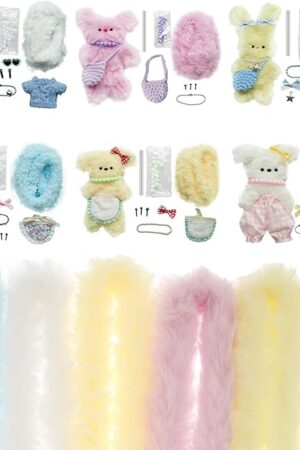 The RVEFOT 6 Pcs Fur Pipe Cleaners Craft Kit with Decorative Accessories and Video Tutorials, Pipe Cleaners Kit for Beginners, Bear Animal Kit for Craft, Kids Art Craft DIY Creative Decoration