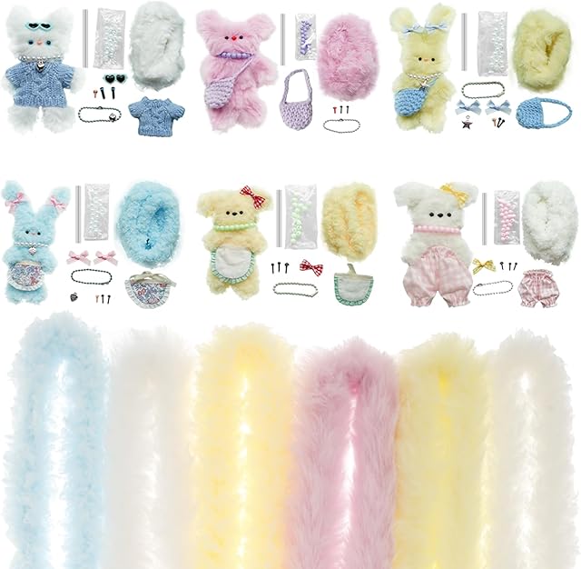 The RVEFOT 6 Pcs Fur Pipe Cleaners Craft Kit with Decorative Accessories and Video Tutorials, Pipe Cleaners Kit for Beginners, Bear Animal Kit for Craft, Kids Art Craft DIY Creative Decoration